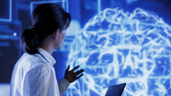 Representación conceptual del diálogo entre la cognición humana y la inteligencia artificial